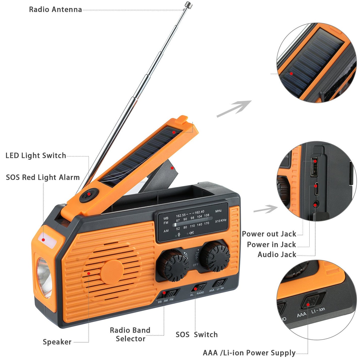 Draagbare Noodradio 2025 Met Solar Oplader en Zaklamp